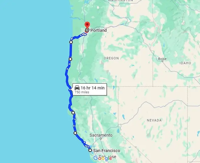 San Francisco to Portland road trip through coastal route